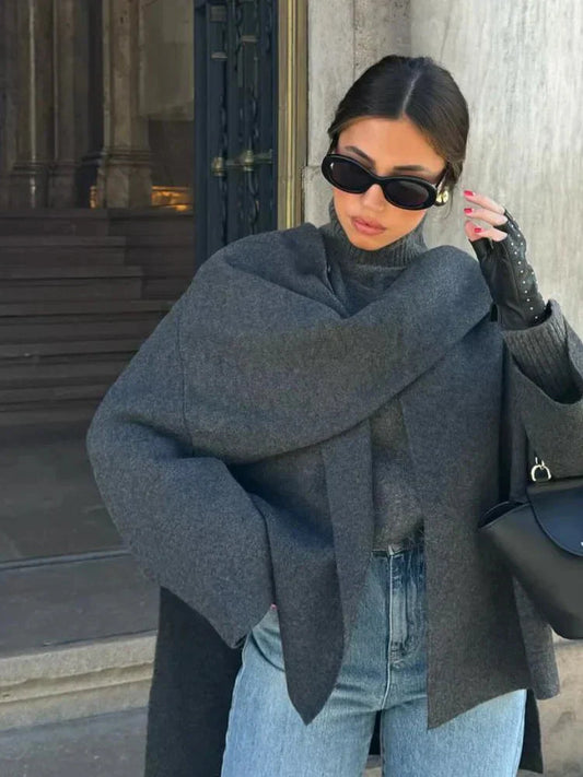 Cape Coat - Loose Fit - Woolen - Scarf Jacket - Women's Jacket