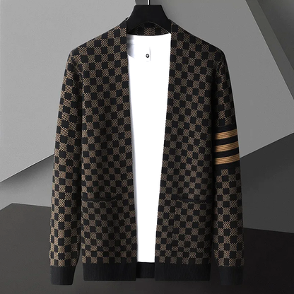 Checkered Cardigan - Men's Plaid Thin Open Front Cardigan with Pockets