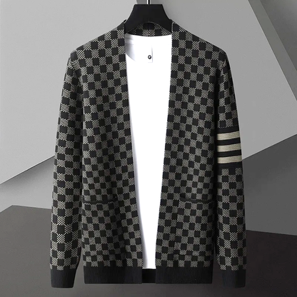 Checkered Cardigan - Men's Plaid Thin Open Front Cardigan with Pockets