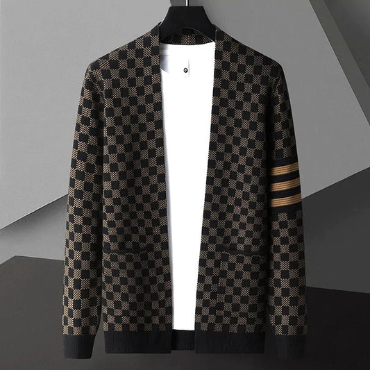 Checkered Cardigan - Men's Plaid Thin Open Front Cardigan with Pockets