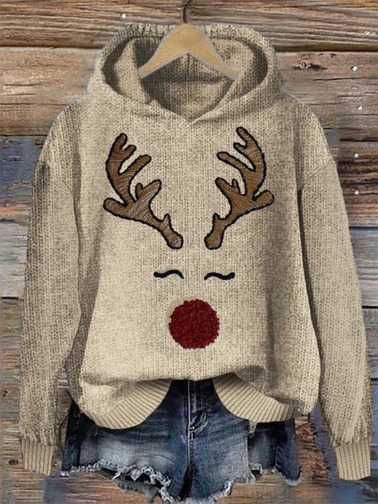 Christmas Jumper | Loose Fit | Reindeer | Knitted Hoodie | Women's Winter Clothes