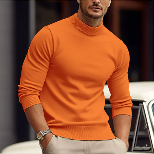 Men's Lightweight Mock Neck Pullover Sweater – Slim Fit Long Sleeve Knit for Smart Casual and Workwear Style
