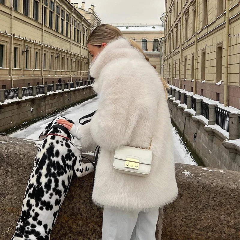 Faux Fur Jacket - Women's Warm Fake Fur Fluffy Winter Jacket