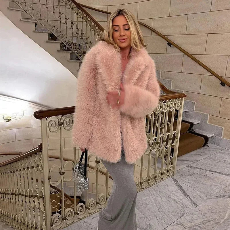 Faux Fur Jacket - Women's Warm Fake Fur Fluffy Winter Jacket