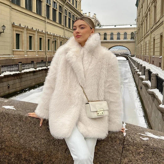 Faux Fur Jacket - Women's Warm Fake Fur Fluffy Winter Jacket