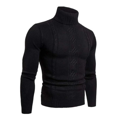 Men's Cable Knit Turtleneck Pullover – Slim Fit Winter Sweater with Classic Pattern and Ribbed Texture