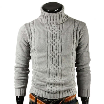 Men's Cable Knit Turtleneck Pullover – Slim Fit Winter Sweater with Classic Pattern and Ribbed Texture
