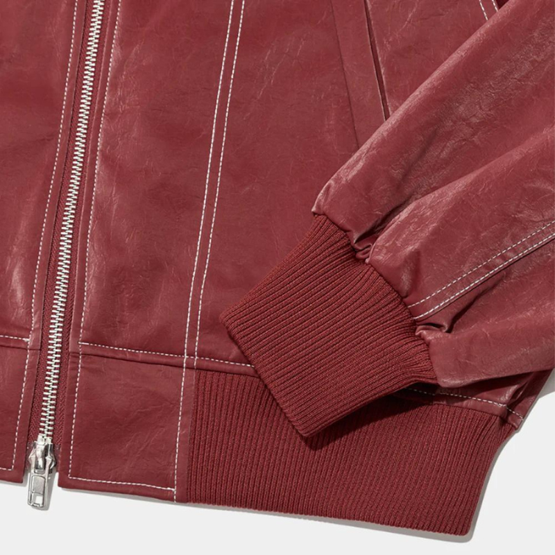 Jacky- Oversized Contrast Stitching Jacket Red