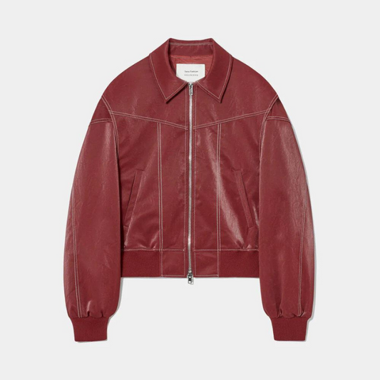 Jacky- Oversized Contrast Stitching Jacket Red