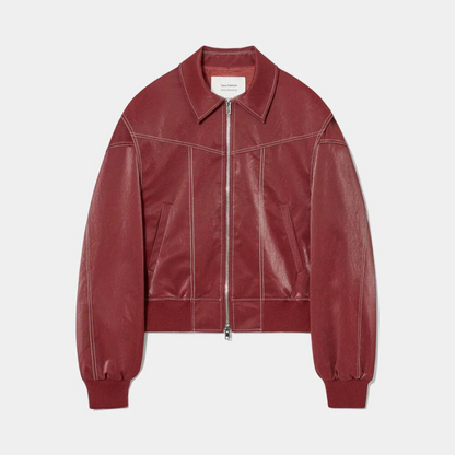 Jacky- Oversized Contrast Stitching Jacket Red