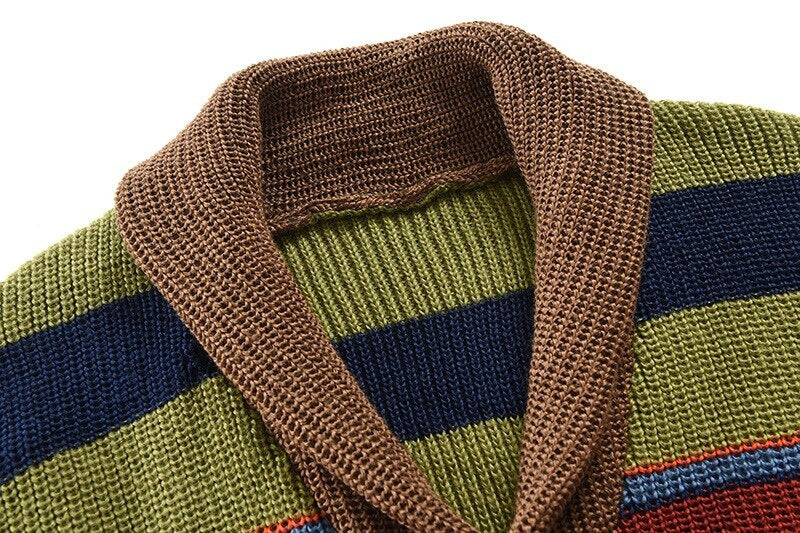 Knit Cardigan - Men's Striped Button-Up Wool Winter Cardigan