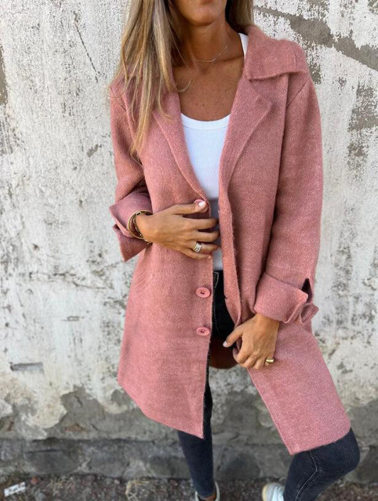 Knitted Coat - Women's Warm Button-Up Long Cardigan Jacket