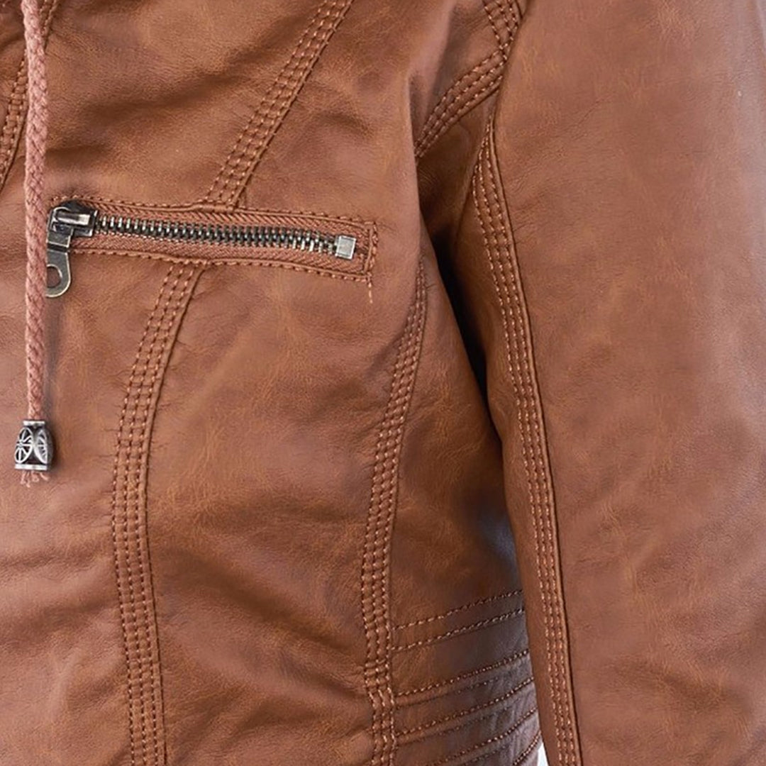 Leather Jacket | Hooded | Zip-Up | Vegan Leather Jacket | Women's Jacket