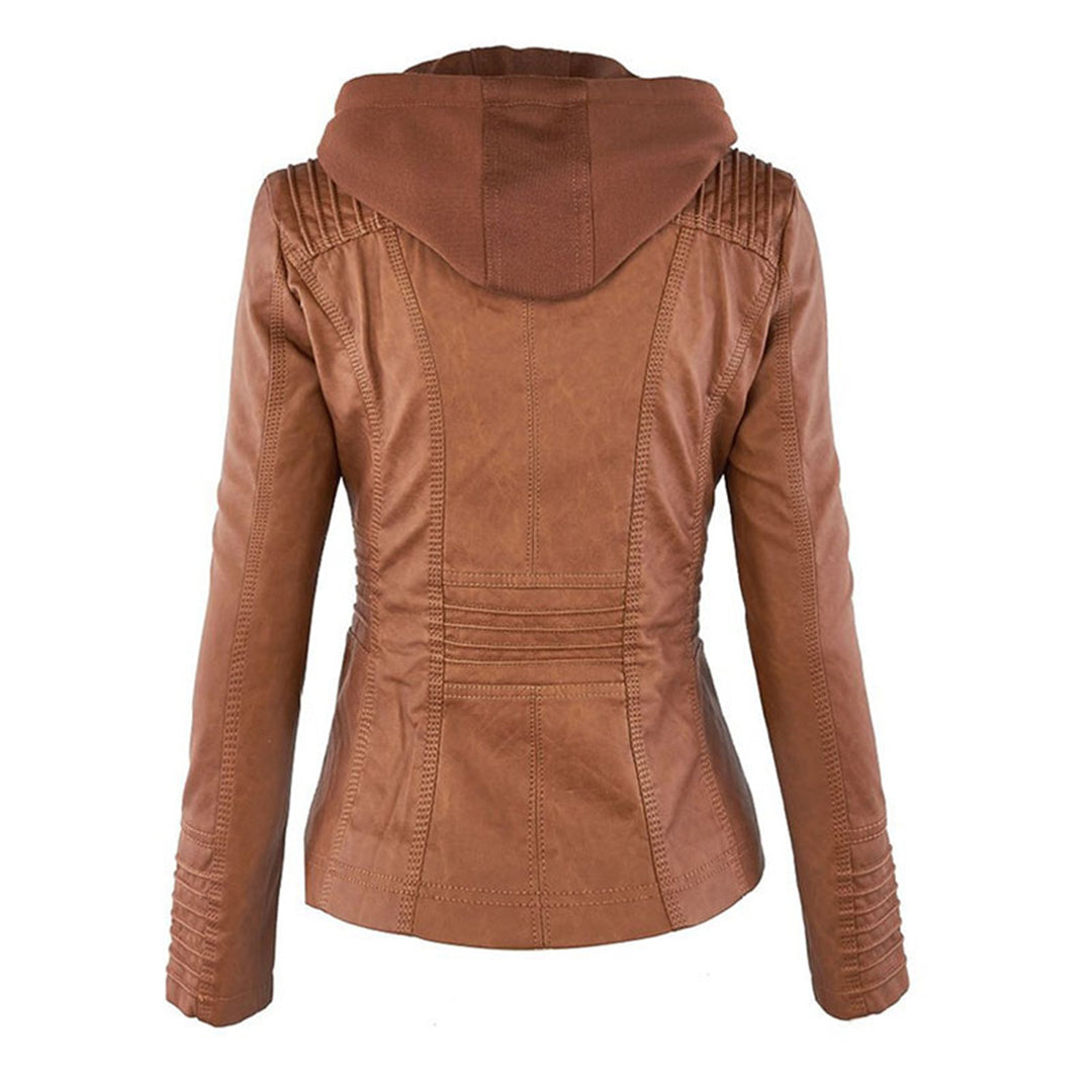 Leather Jacket | Hooded | Zip-Up | Vegan Leather Jacket | Women's Jacket