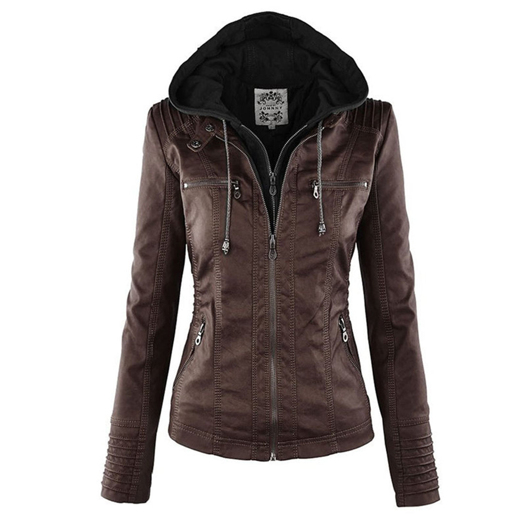 Leather Jacket | Hooded | Zip-Up | Vegan Leather Jacket | Women's Jacket