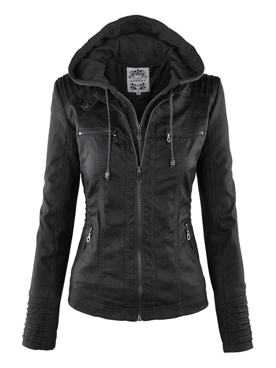 Leather Jacket | Hooded | Zip-Up | Vegan Leather Jacket | Women's Jacket