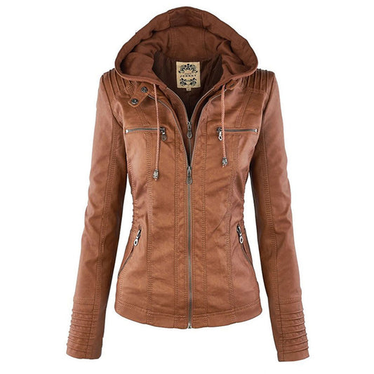 Leather Jacket | Hooded | Zip-Up | Vegan Leather Jacket | Women's Jacket