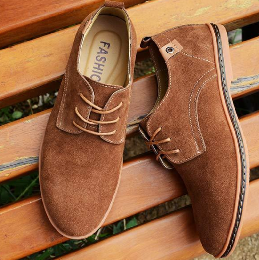 Men's Suede Leather Oxford Shoes - Classic Lace-Up Dress Shoes for Business & Casual Wear