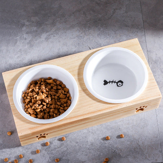 Elevated Wooden Pet Feeder with Dual Ceramic Bowls – Stylish, Durable, and Ergonomic Design