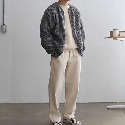 Men's Zip-Up Waffle Knit Cardigan – Lightweight Textured Sweater Jacket for Everyday Casual and Smart Layering