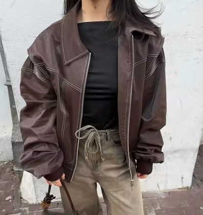 Oversized Bomber Jacket - Women's Zip-Up Bomber Jacket for Autumn 