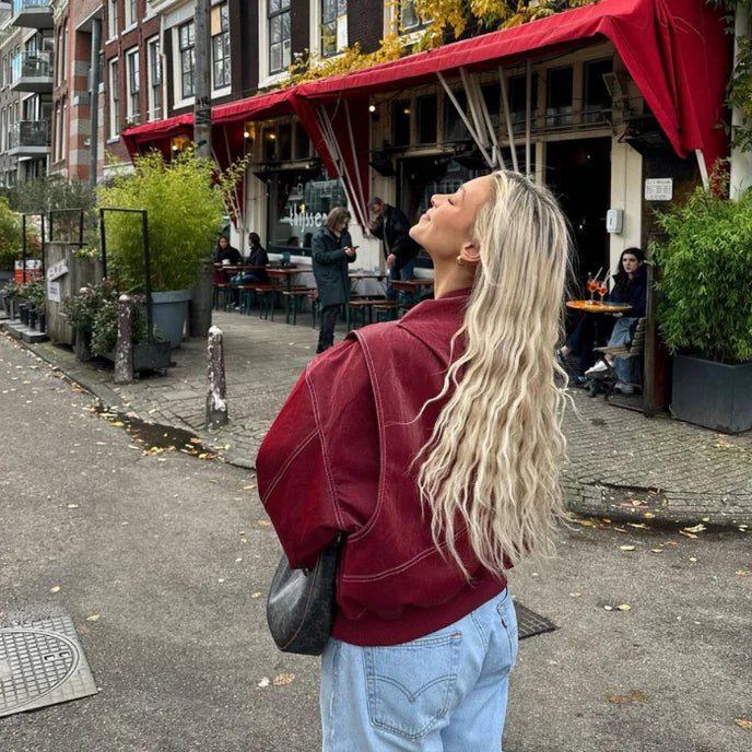 Oversized Bomber Jacket - Women's Zip-Up Bomber Jacket for Autumn 