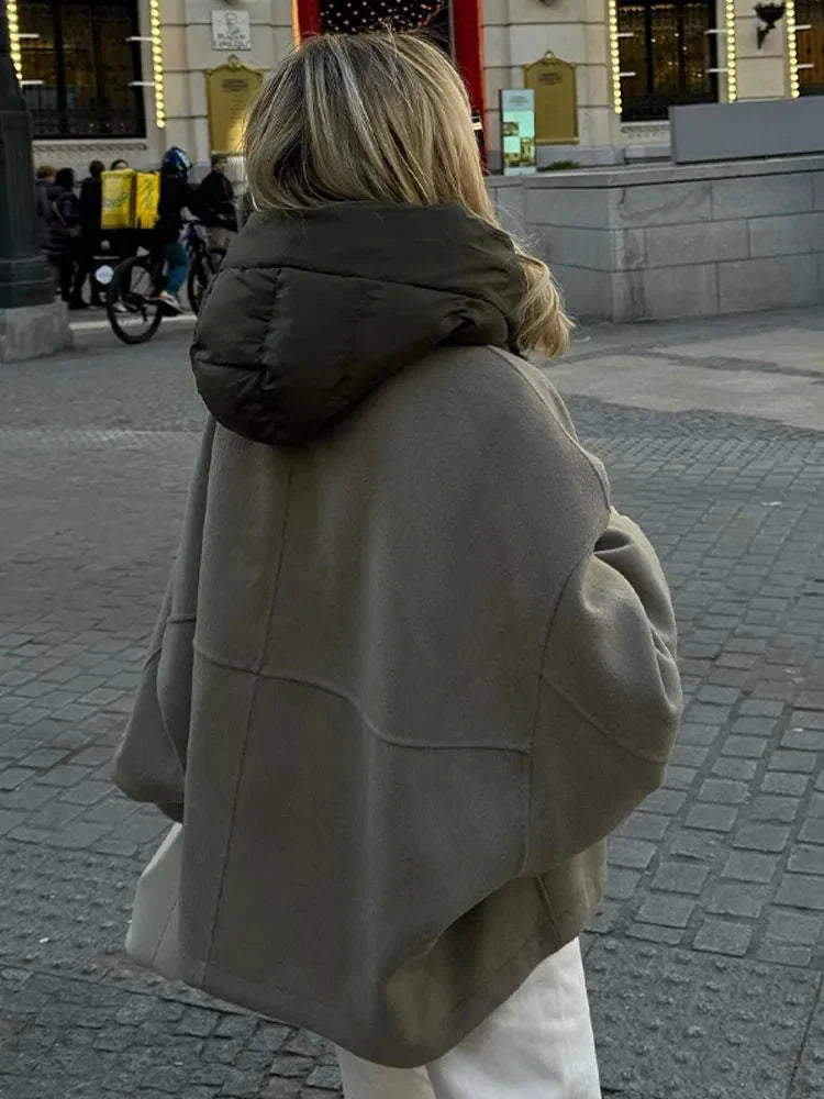 Oversized Jacket - Women's Hooded Loose Fit Green Autumn Jacket