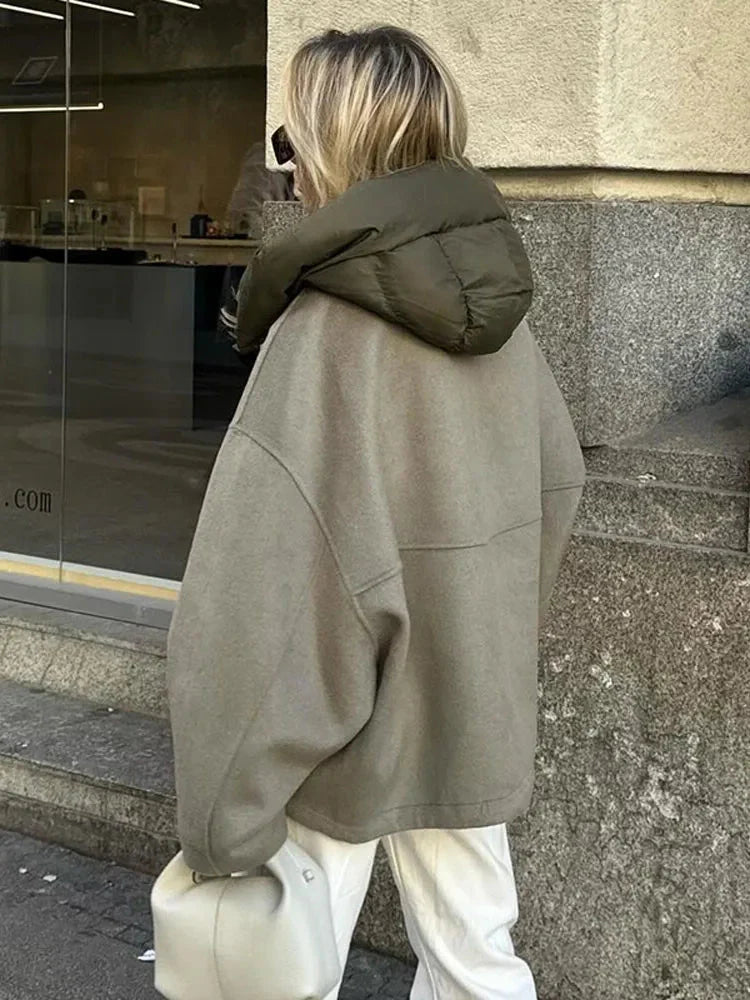 Oversized Jacket - Women's Hooded Loose Fit Green Autumn Jacket