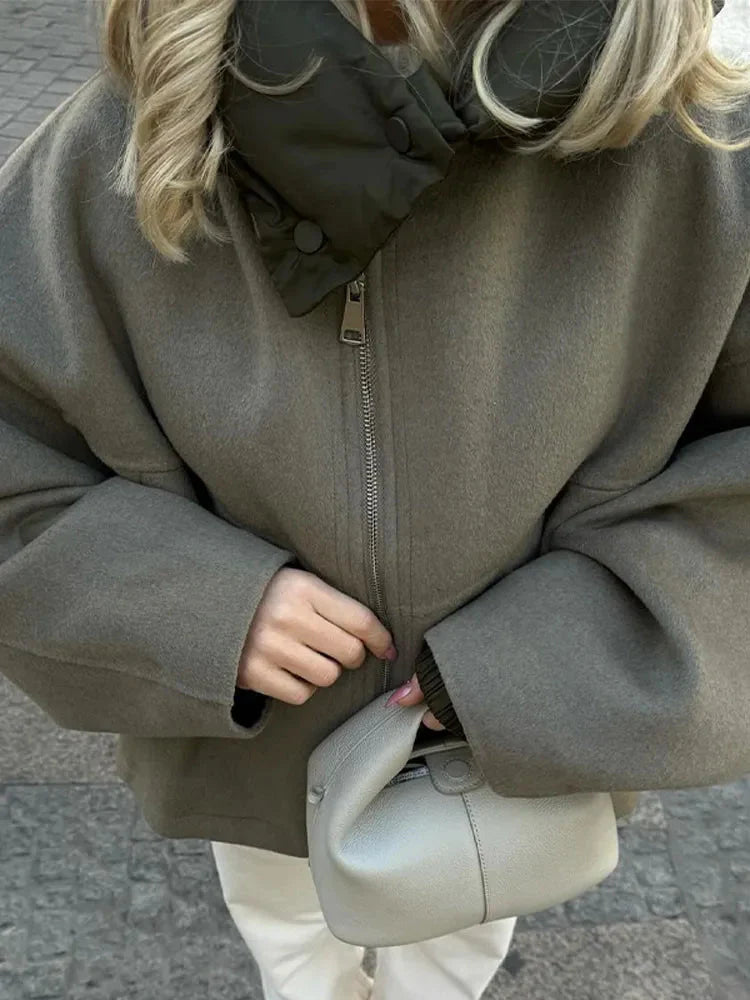 Oversized Jacket - Women's Hooded Loose Fit Green Autumn Jacket