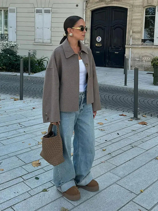 Oversized Jacket - Women's Short Single Breasted Autumn Spring Coat