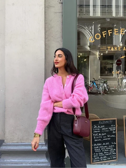 Penelope - Pink Knitted Cardigan for Ladies Winterwear