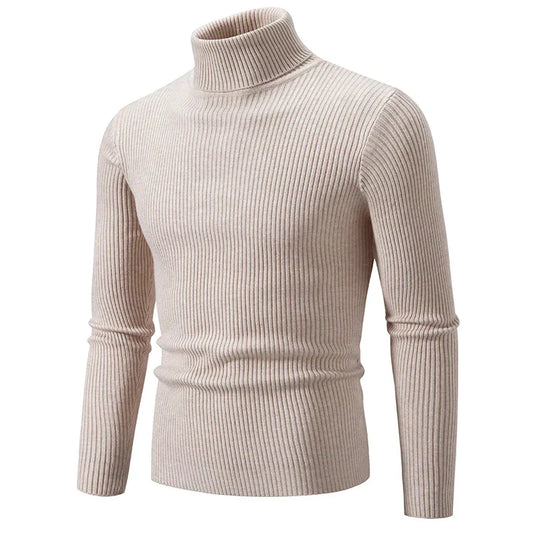 Men's Ribbed Knit Turtleneck Sweater – Slim Fit Winter Pullover for Smart Casual and Office Wear