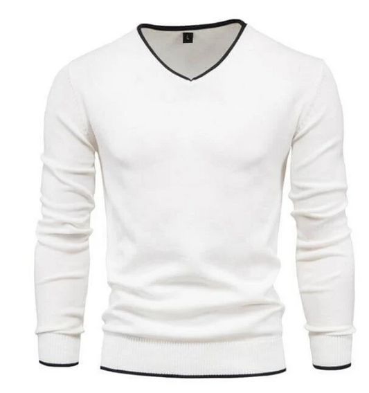 Men’s V-Neck Contrast Trim Sweater – Timeless Minimalism with a Modern Edge