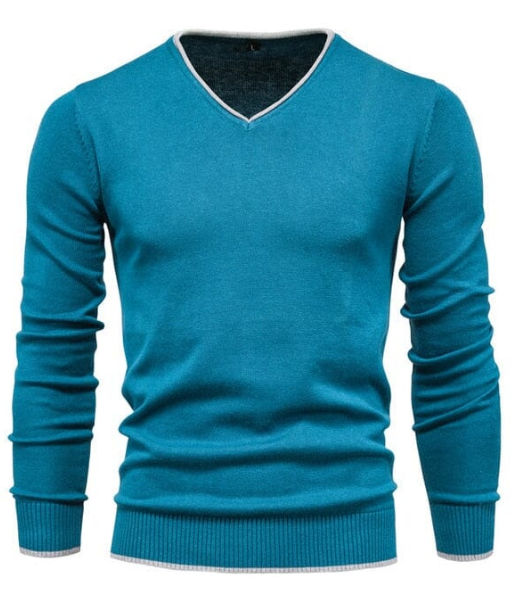 Men’s V-Neck Contrast Trim Sweater – Timeless Minimalism with a Modern Edge