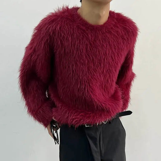 Men's Fuzzy Faux Fur Sweater – Ultra-Soft Statement Pullover for Cozy Streetwear Style