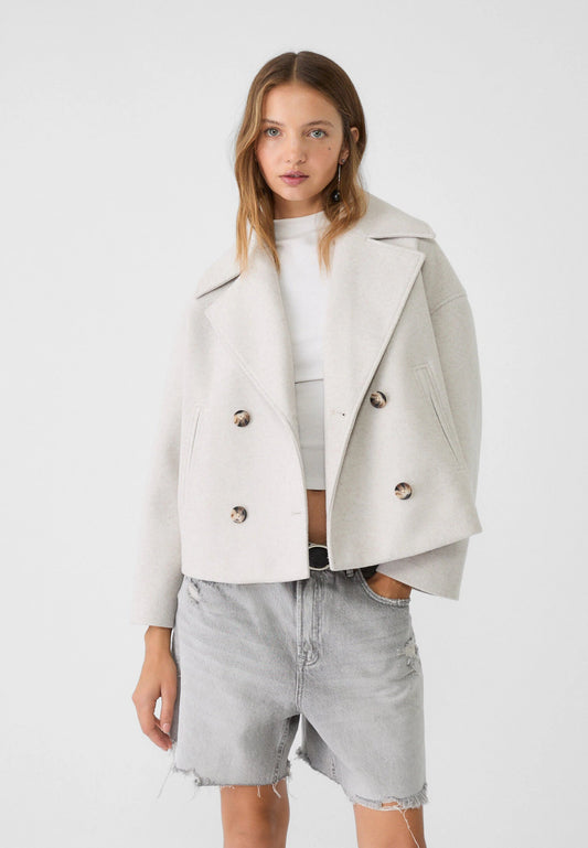 Short Wool Jacket - Double Breasted - Oversized - Wool Blend Coat - Women's Wool Coat 