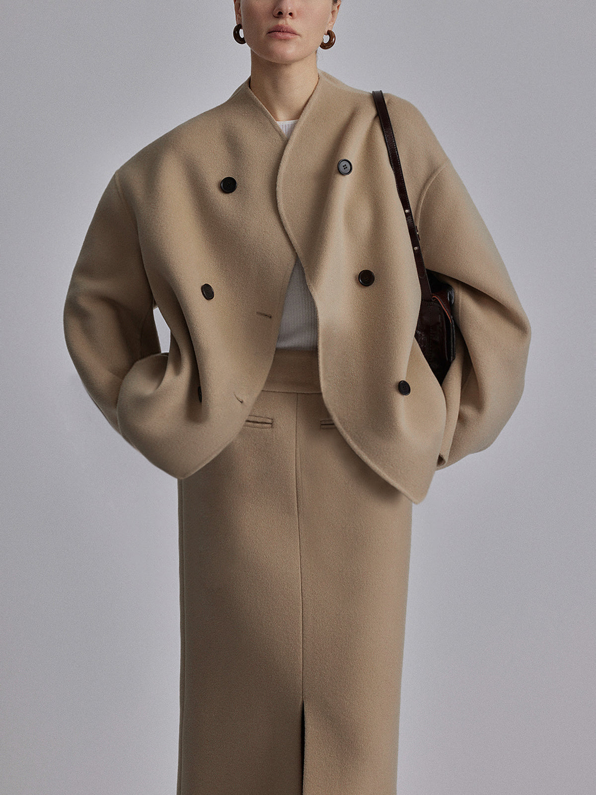 Short Wool Jacket - Women's Double Breasted Short Wool Blend Coat