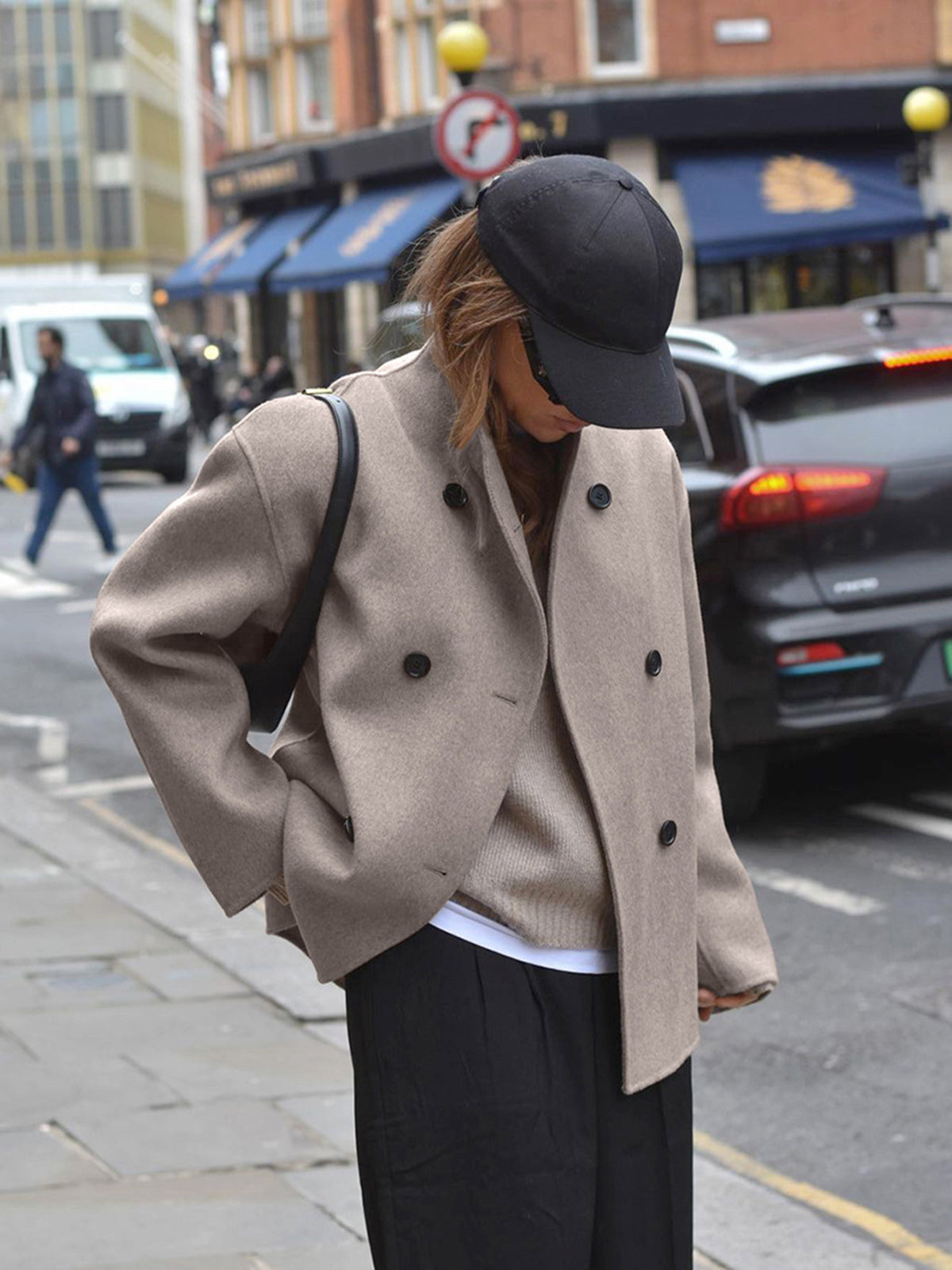 Short Wool Jacket - Women's Double Breasted Short Wool Blend Coat