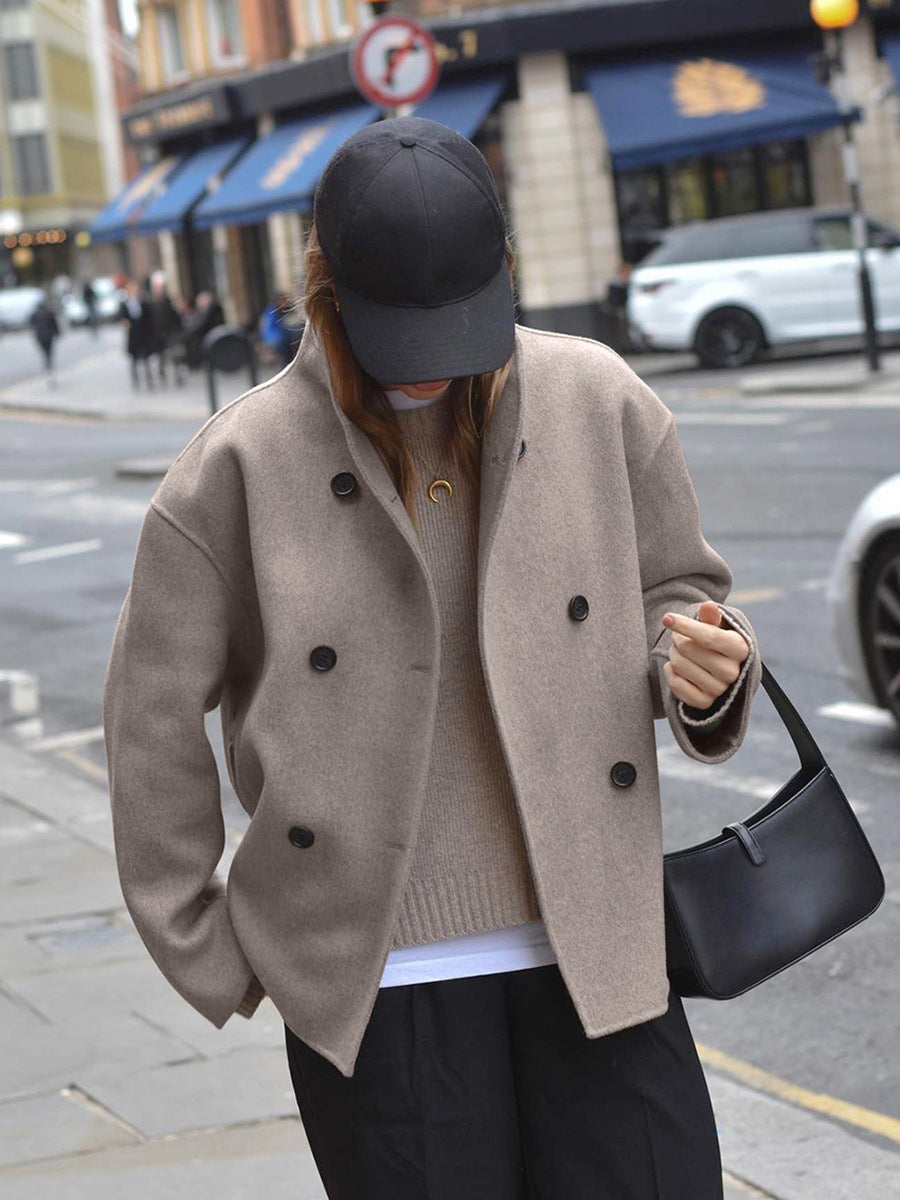 Short Wool Jacket - Women's Double Breasted Short Wool Blend Coat