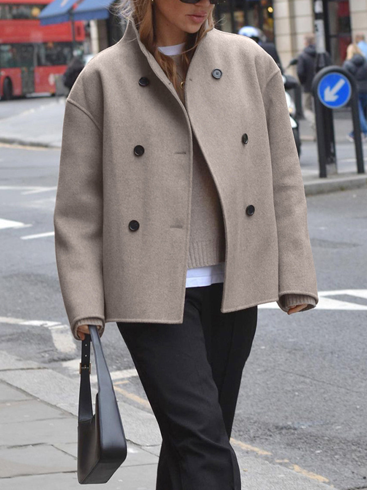Short Wool Jacket - Women's Double Breasted Short Wool Blend Coat