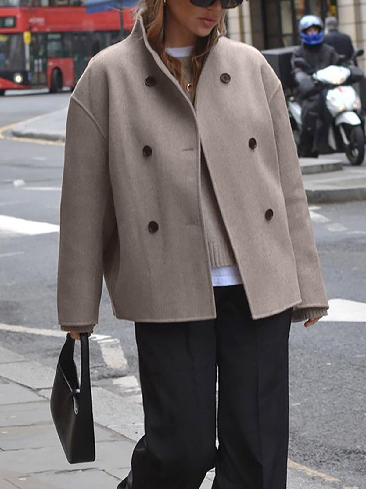 Short Wool Jacket - Women's Double Breasted Short Wool Blend Coat