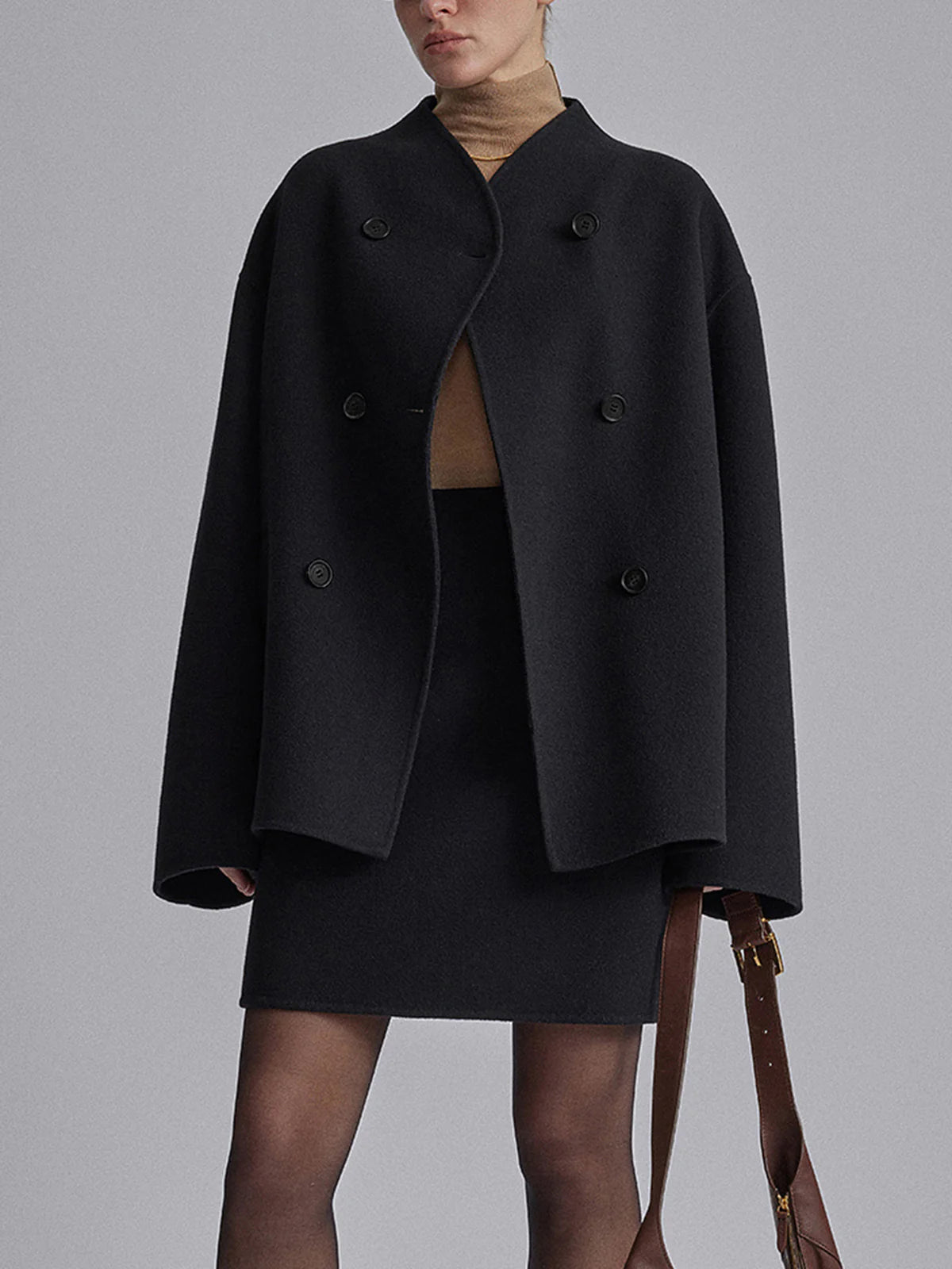 Short Wool Jacket - Women's Double Breasted Short Wool Blend Coat