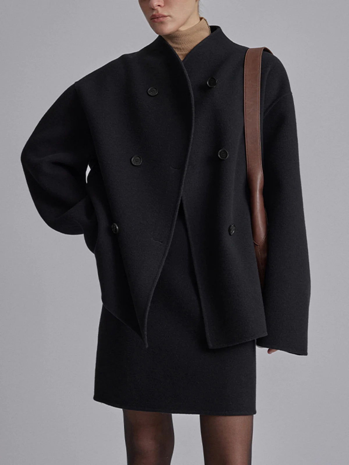 Short Wool Jacket - Women's Double Breasted Short Wool Blend Coat