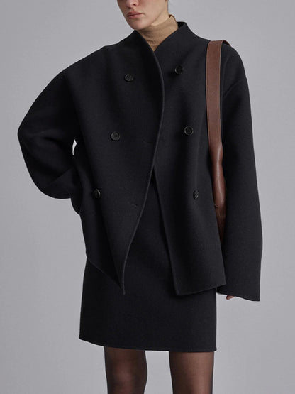 Short Wool Jacket - Women's Double Breasted Short Wool Blend Coat
