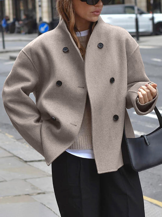 Short Wool Jacket - Women's Double Breasted Short Wool Blend Coat