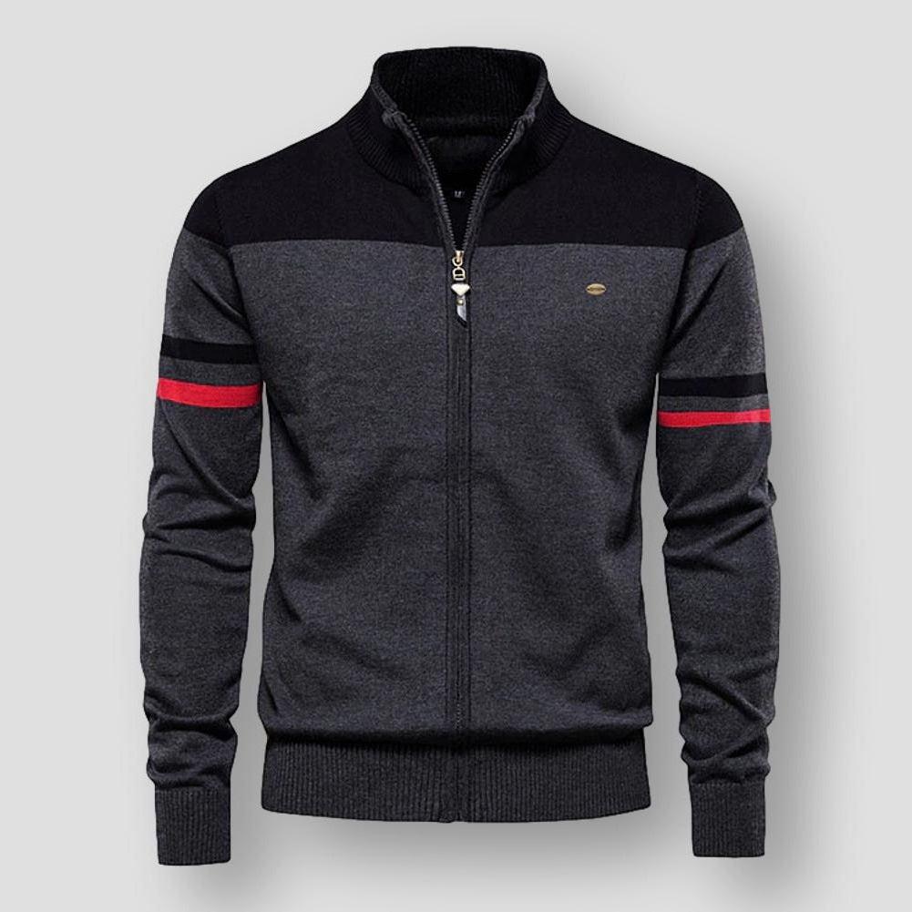 Men’s Premium Zip-Up Mock Neck Knit Jacket – Sleek Ribbed Cardigan Style for Smart Casual & Weekend Layering