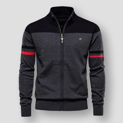 Men’s Premium Zip-Up Mock Neck Knit Jacket – Sleek Ribbed Cardigan Style for Smart Casual & Weekend Layering