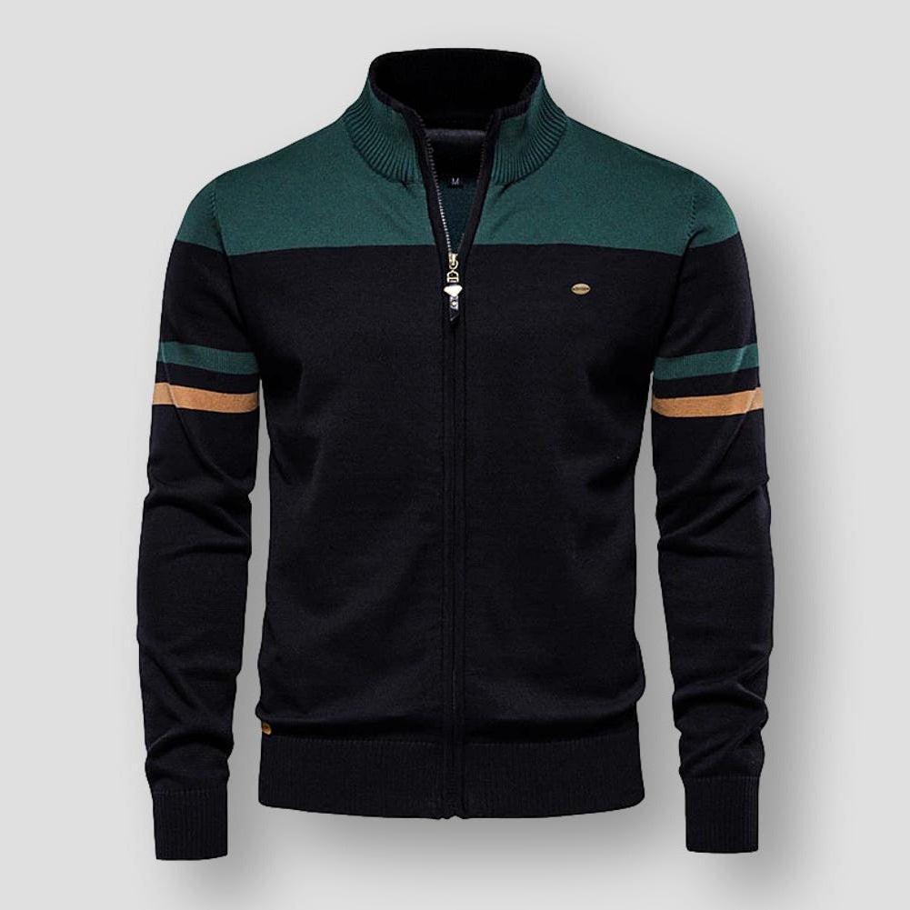 Men’s Premium Zip-Up Mock Neck Knit Jacket – Sleek Ribbed Cardigan Style for Smart Casual & Weekend Layering