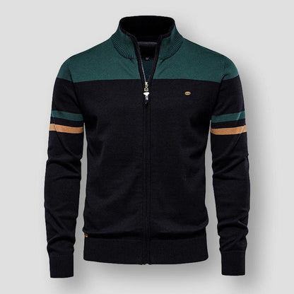 Men’s Premium Zip-Up Mock Neck Knit Jacket – Sleek Ribbed Cardigan Style for Smart Casual & Weekend Layering