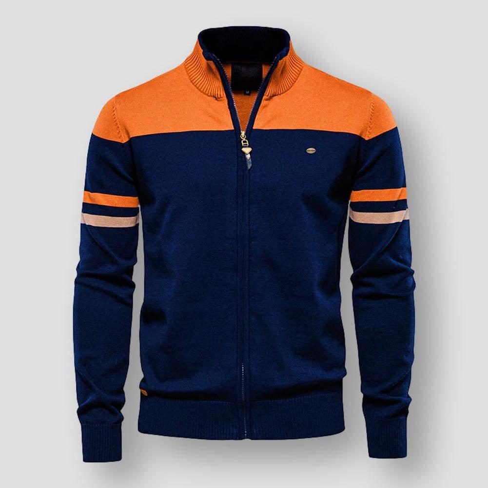 Men’s Premium Zip-Up Mock Neck Knit Jacket – Sleek Ribbed Cardigan Style for Smart Casual & Weekend Layering